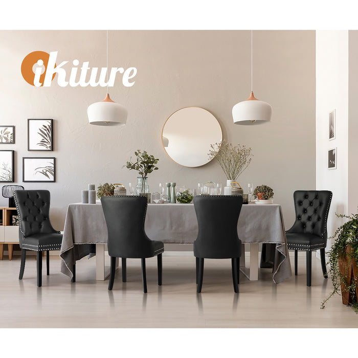 8 x Dining Chairs Upholstered French Provincial Tufted Pu Leather Black