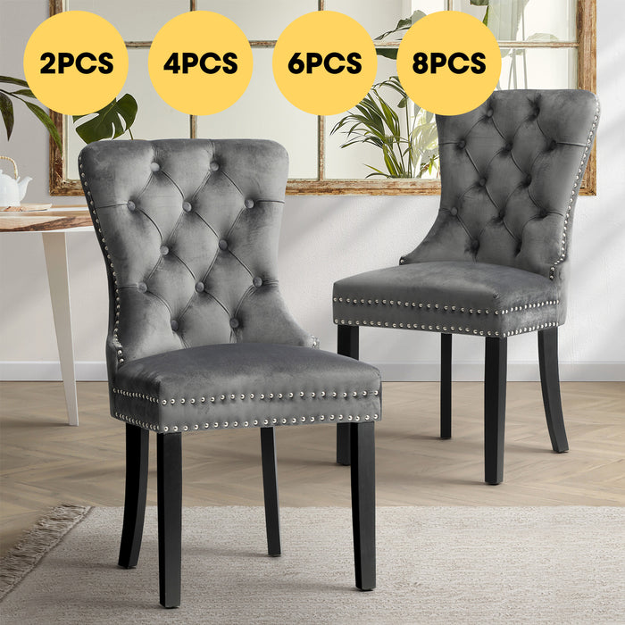 Velvet Dining Chairs Upholstered French Provincial Tufted Grey