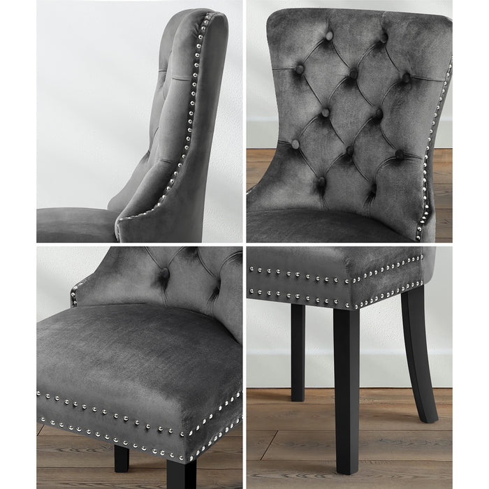 Velvet Dining Chairs Upholstered French Provincial Tufted Grey