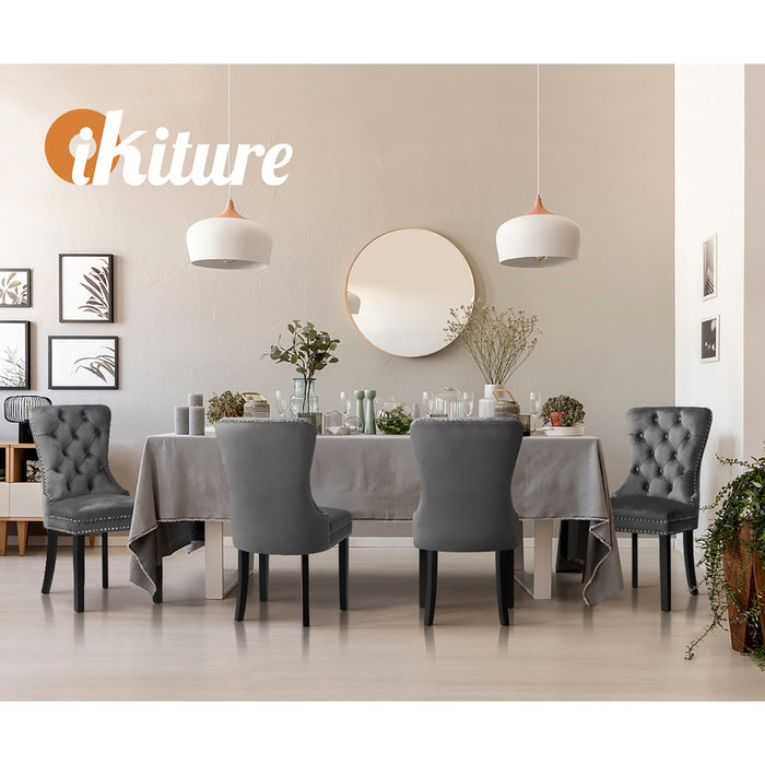 Velvet Dining Chairs Upholstered French Provincial Tufted Grey