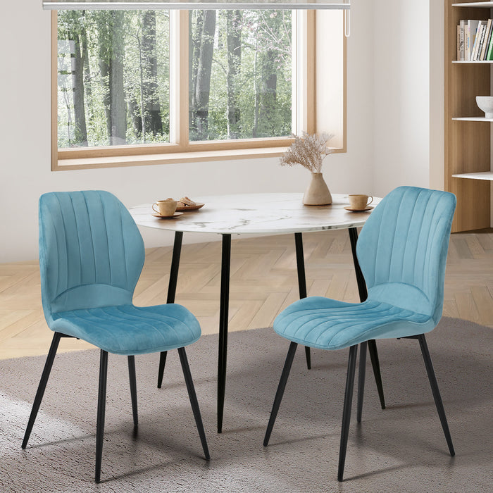 Dining Chairs Kitchen Lounge Padded Seat Armless Velvet Blue