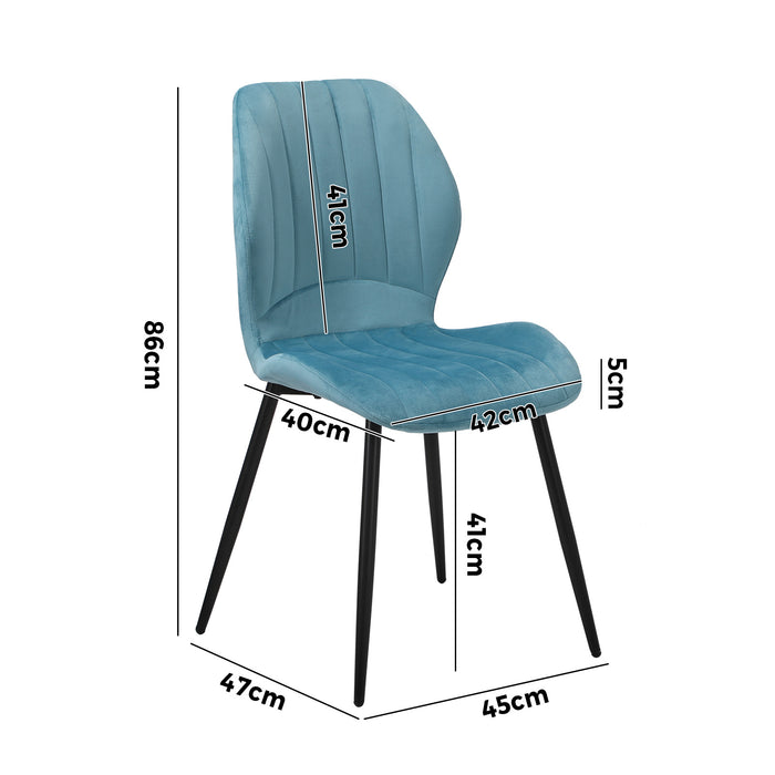 Dining Chairs Kitchen Lounge Padded Seat Armless Velvet Blue