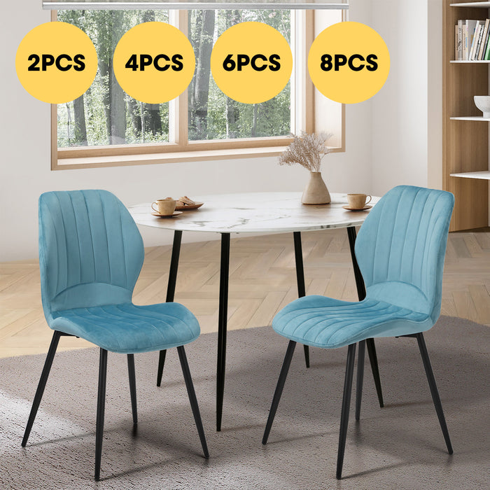 Dining Chairs Kitchen Lounge Padded Seat Armless Velvet Blue