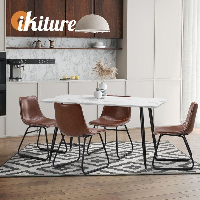 6X Dining Chairs Kitchen Table Chair Lounge Retro Padded Seat Pu Brown