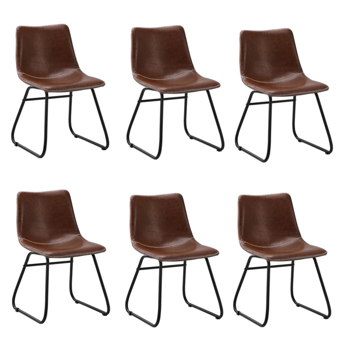 6X Dining Chairs Kitchen Table Chair Lounge Retro Padded Seat Pu Brown