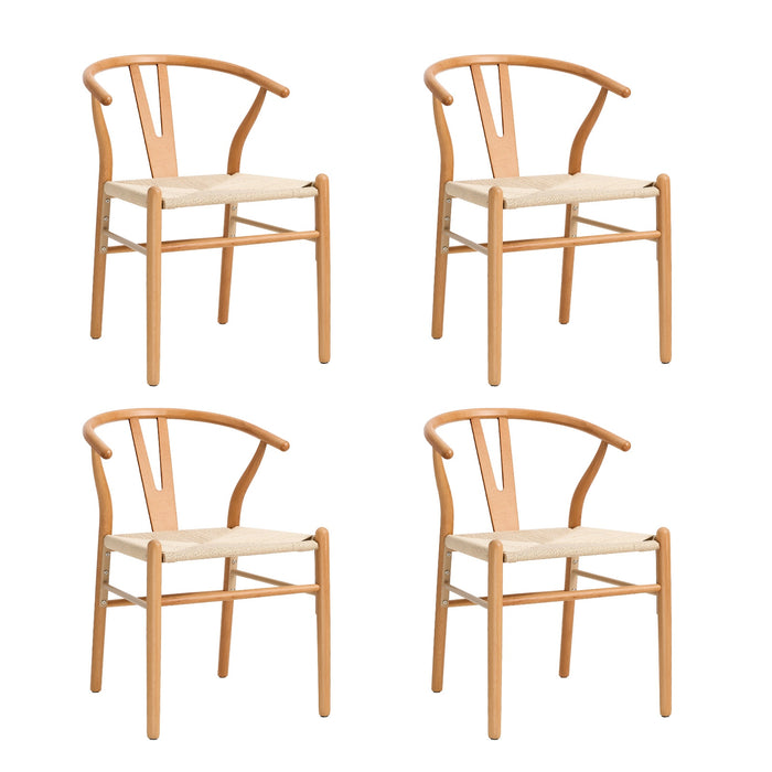Set Of 4 Wooden Dining Chair Cafe Lounge Seat Wishbone Shaped Chair
