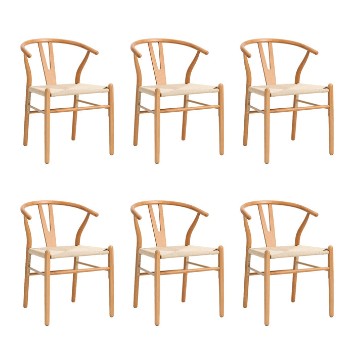 Set Of 6 Wooden Dining Chair Cafe Lounge Seat Wishbone Shaped Chair