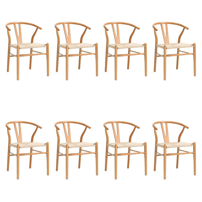 Set Of 8 Wooden Dining Chair Cafe Lounge Seat Wishbone Shaped Chair