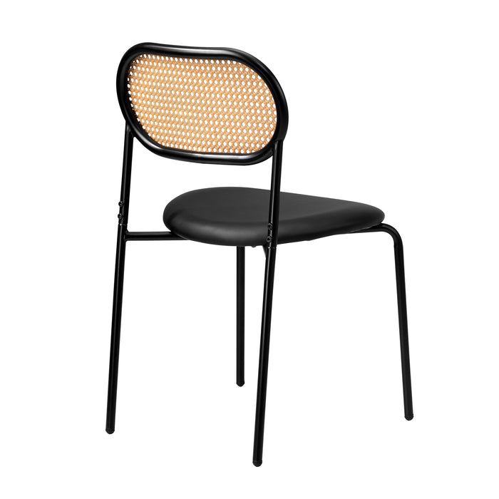 2Pcs Dining Chair Accent Chairs Rattan Furniture Pu Leather Black