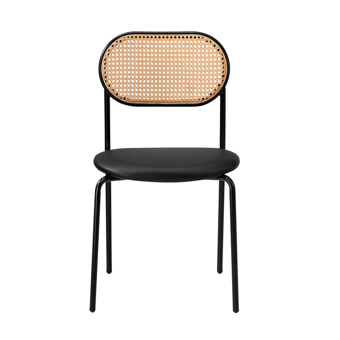 4Pcs Dining Chair Accent Chairs Rattan Furniture Pu Leather Black