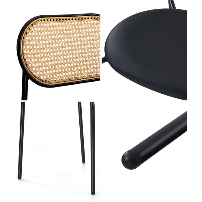 6Pcs Dining Chair Accent Chairs Rattan Furniture Pu Leather Black