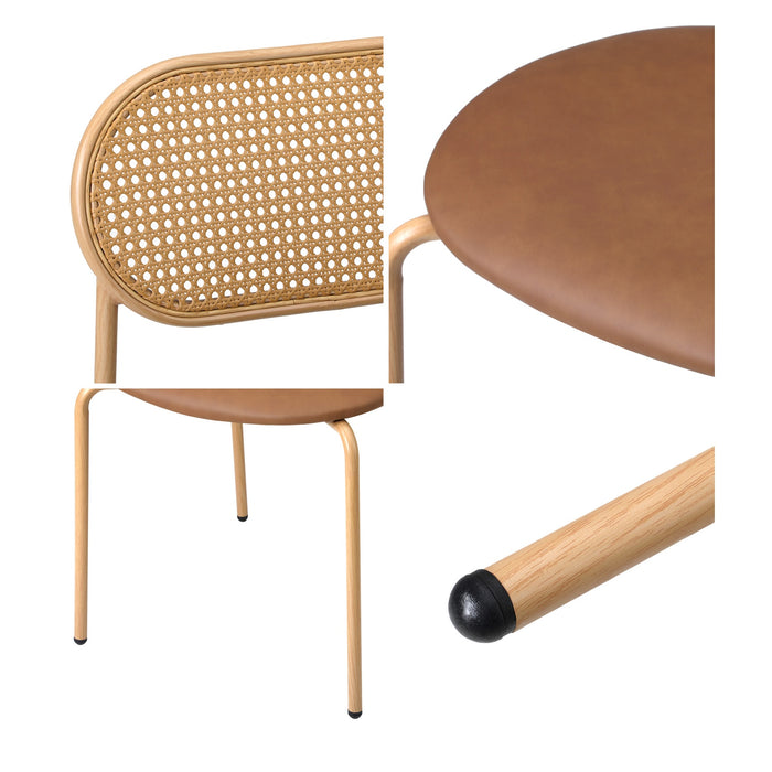 2Pcs Dining Chair Accent Chairs Rattan Furniture Pu Leather Brown