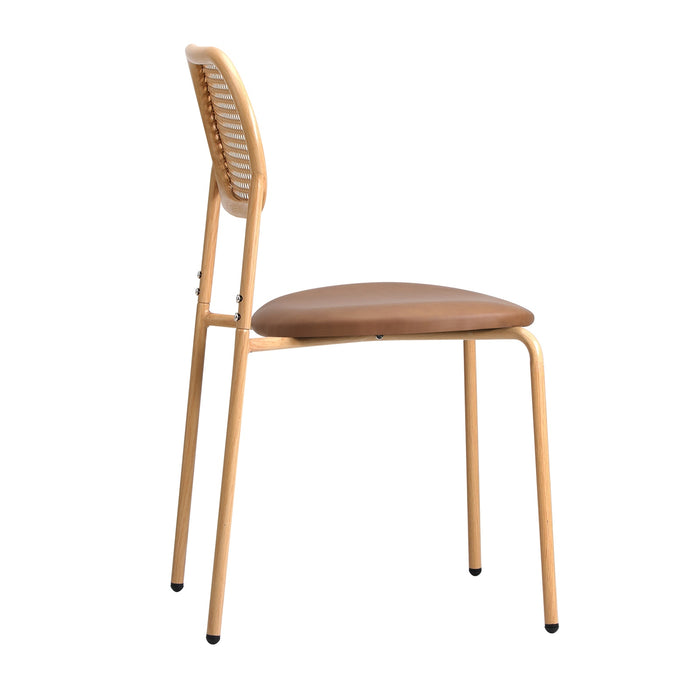 2Pcs Dining Chair Accent Chairs Rattan Furniture Pu Leather Brown