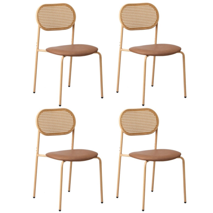 4Pcs Dining Chair Accent Chairs Rattan Furniture Pu Leather Brown