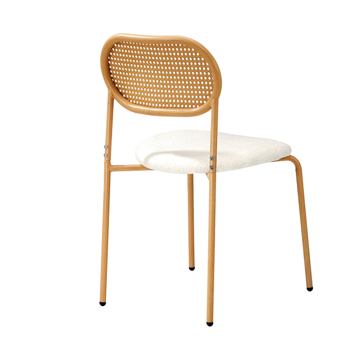 2Pcs Dining Chair Accent Chairs Rattan Furniture Sherpa White