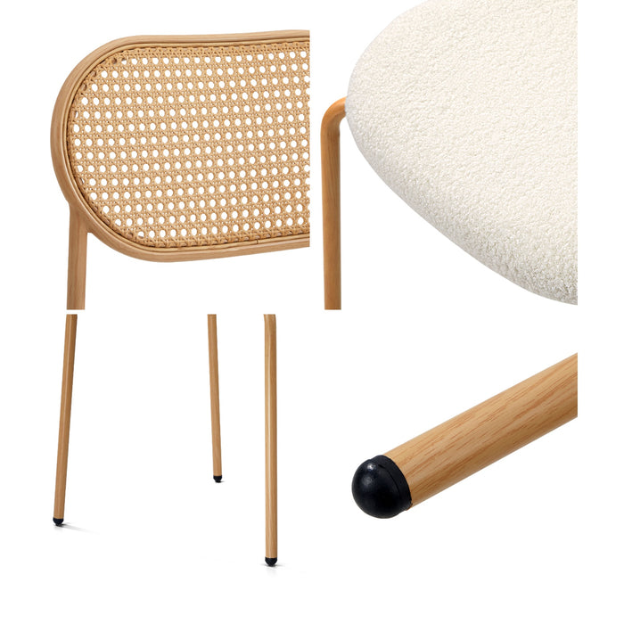 2Pcs Dining Chair Accent Chairs Rattan Furniture Sherpa White