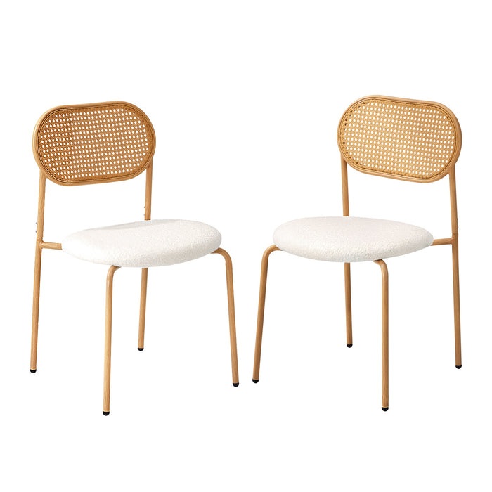 2Pcs Dining Chair Accent Chairs Rattan Furniture Sherpa White