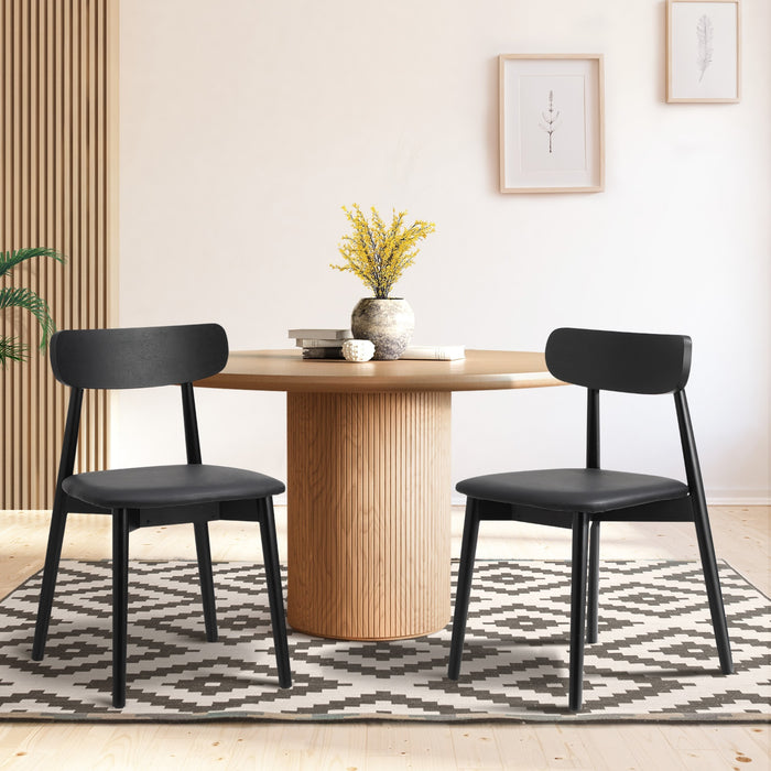 2X Dining Chairs Kitchen Chair Pu Leather Solid Wood Cafe Lounge Black