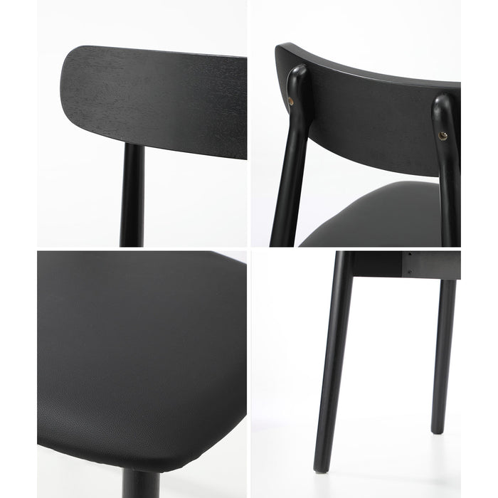2X Dining Chairs Kitchen Chair Pu Leather Solid Wood Cafe Lounge Black