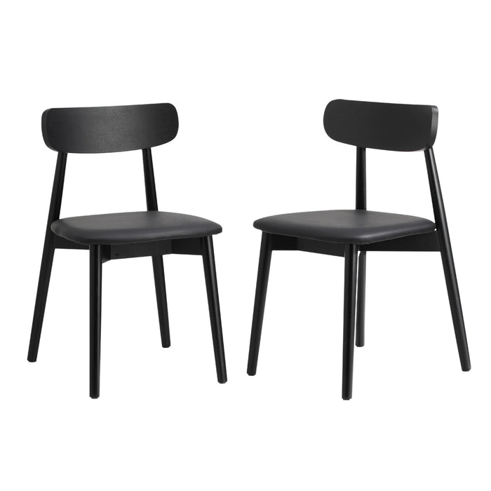 2X Dining Chairs Kitchen Chair Pu Leather Solid Wood Cafe Lounge Black