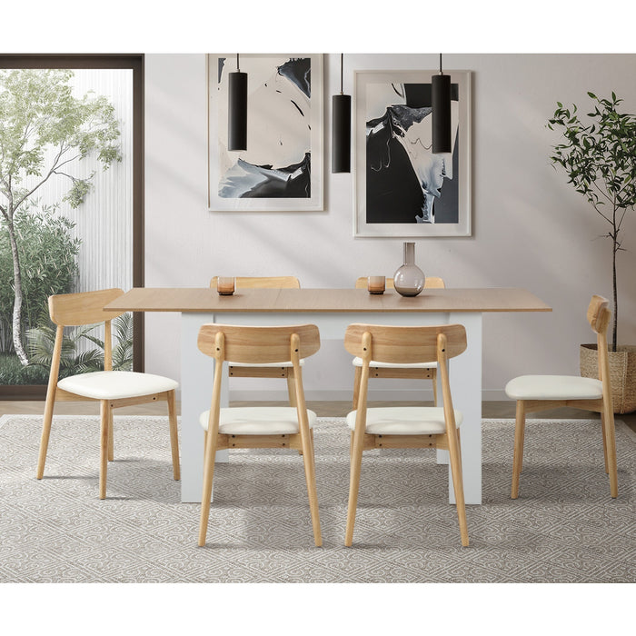 6X Dining Chairs Kitchen Chair Pu Leather Solid Wood Cafe Lounge Beige