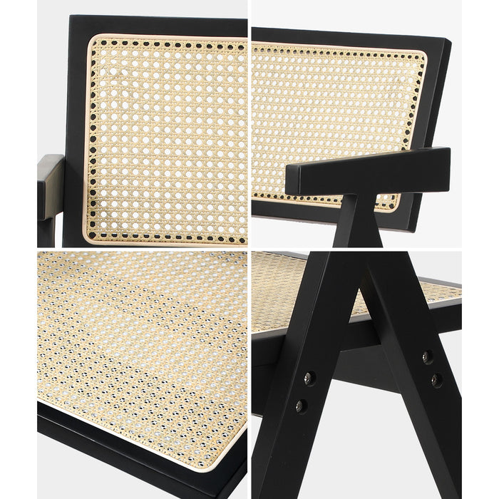 2X Dining Chairs Rattan Chair Wooden Accent Chair Balck