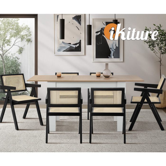 2X Dining Chairs Rattan Chair Wooden Accent Chair Balck