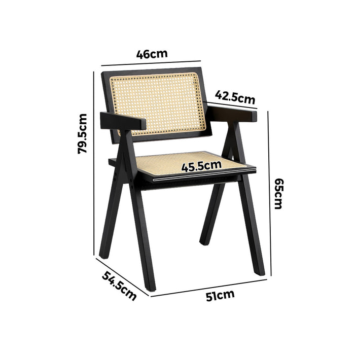 2X Dining Chairs Rattan Chair Wooden Accent Chair Balck