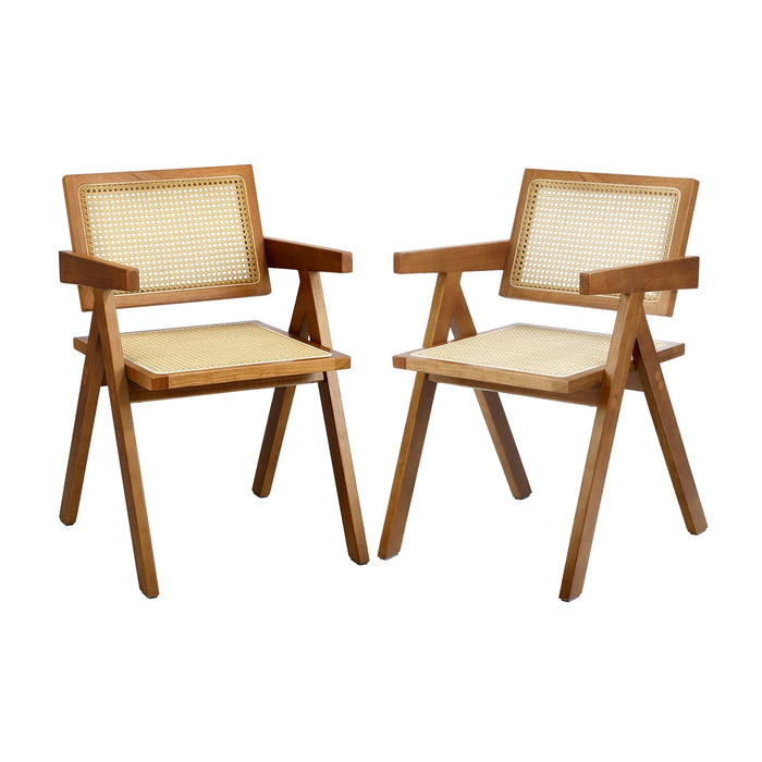 2X Dining Chairs Rattan Chair Wooden Accent Chair Walnut