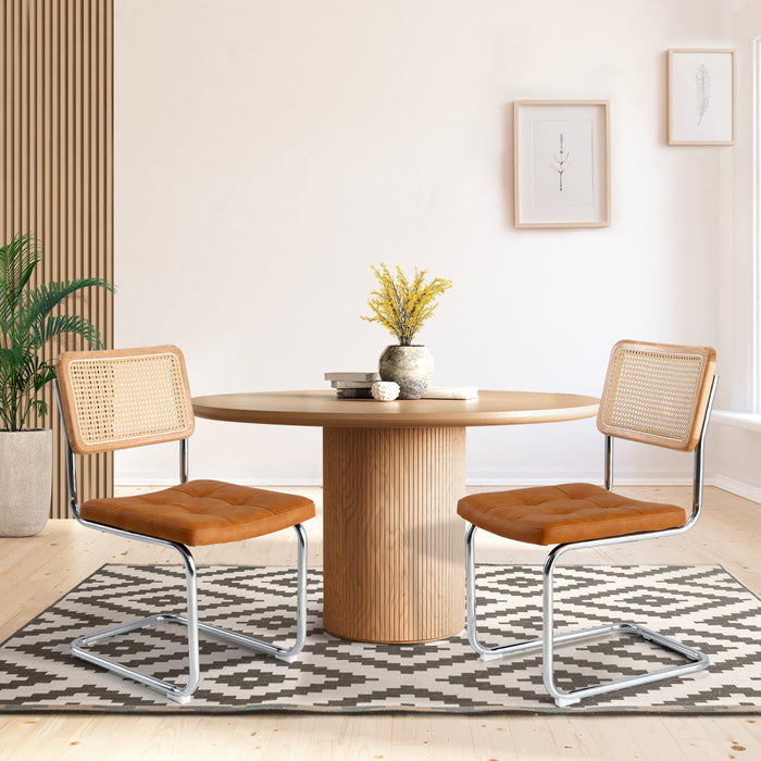 2X Rattan Dining Chair Cesca Replica Cantilever Pu Leather Padded Brown