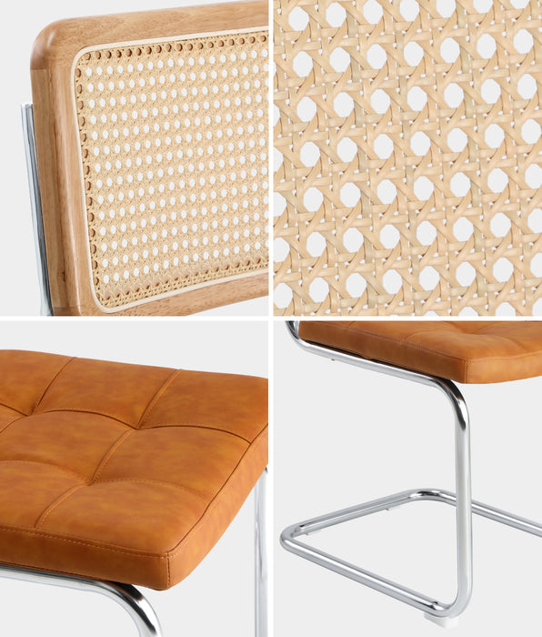 2X Rattan Dining Chair Cesca Replica Cantilever Pu Leather Padded Brown