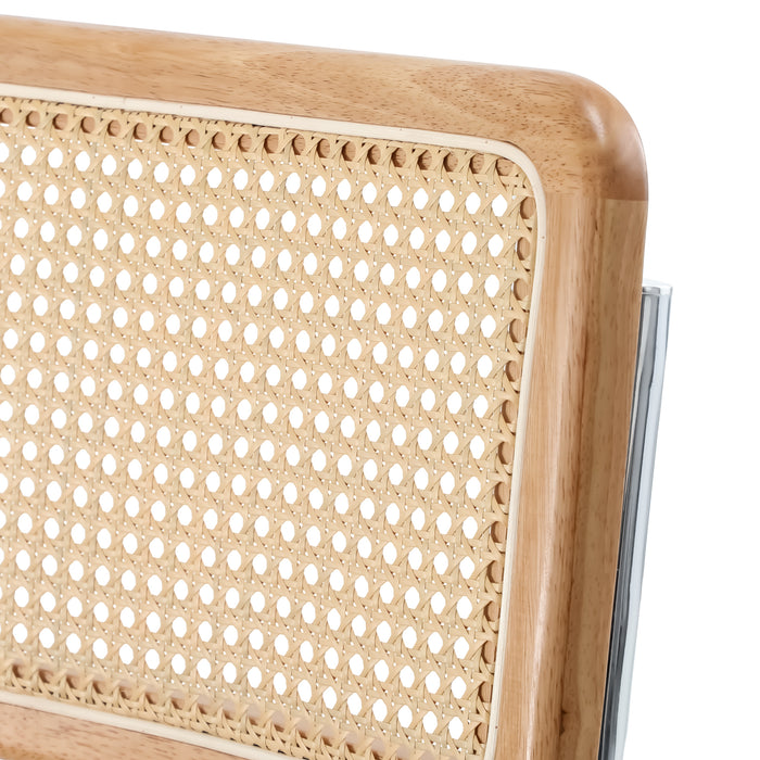 2X Rattan Dining Chair Cesca Replica Cantilever Pu Leather Padded Brown