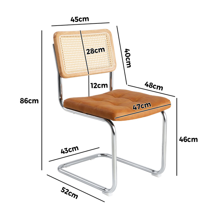2X Rattan Dining Chair Cesca Replica Cantilever Pu Leather Padded Brown