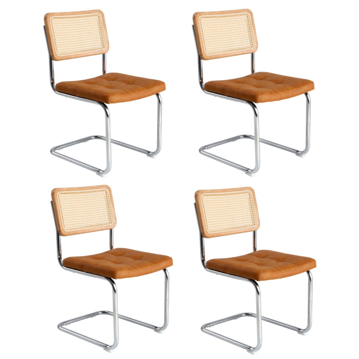 4X Rattan Dining Chair Cesca Replica Cantilever Pu Leather Padded Brown