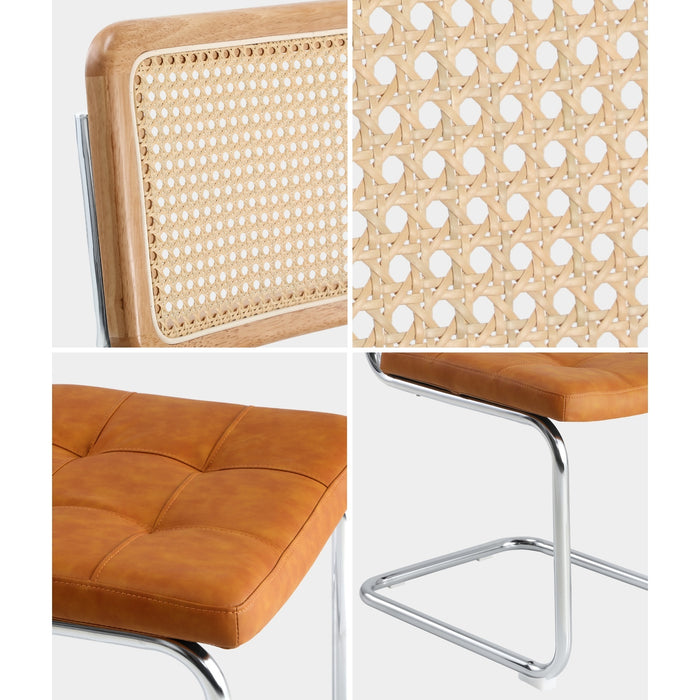 4X Rattan Dining Chair Cesca Replica Cantilever Pu Leather Padded Brown