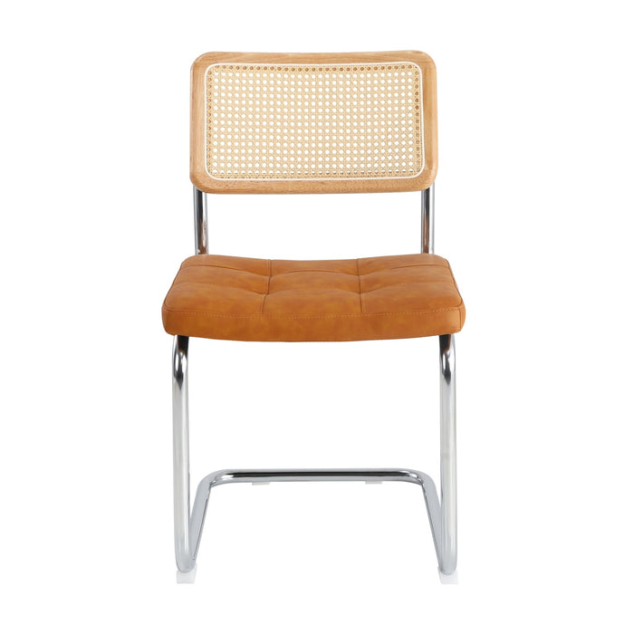 4X Rattan Dining Chair Cesca Replica Cantilever Pu Leather Padded Brown