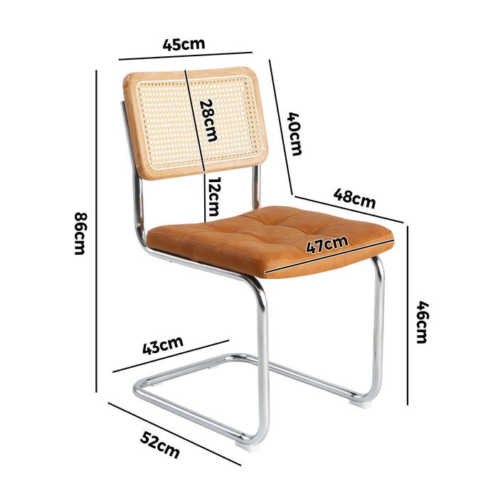 4X Rattan Dining Chair Cesca Replica Cantilever Pu Leather Padded Brown