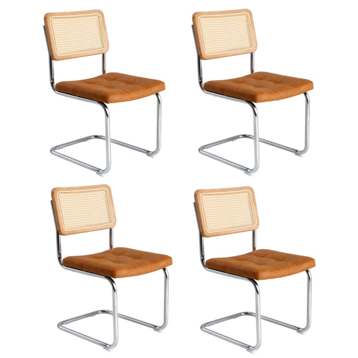 4X Rattan Dining Chair Cesca Replica Cantilever Pu Leather Padded Brown