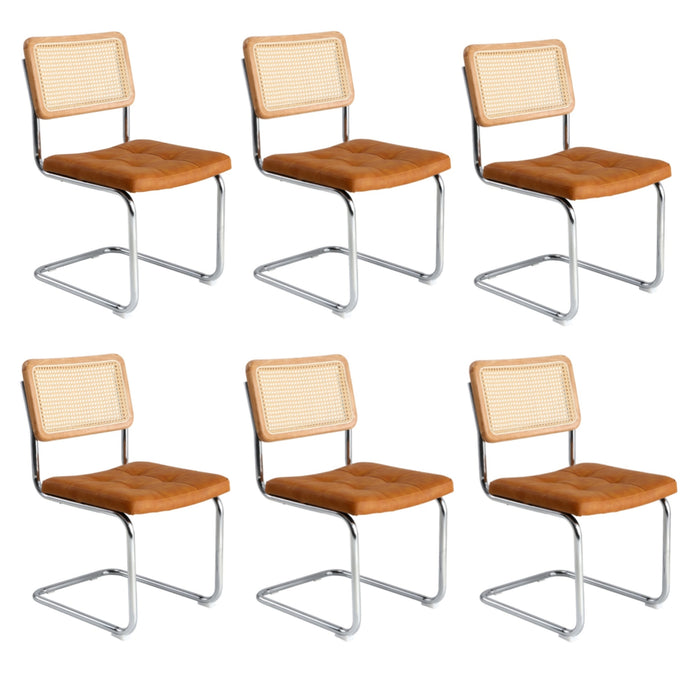 6X Rattan Dining Chair Cesca Replica Cantilever Pu Leather Padded Brown