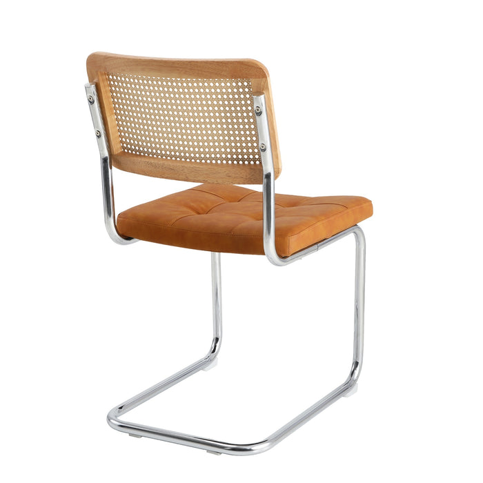 6X Rattan Dining Chair Cesca Replica Cantilever Pu Leather Padded Brown