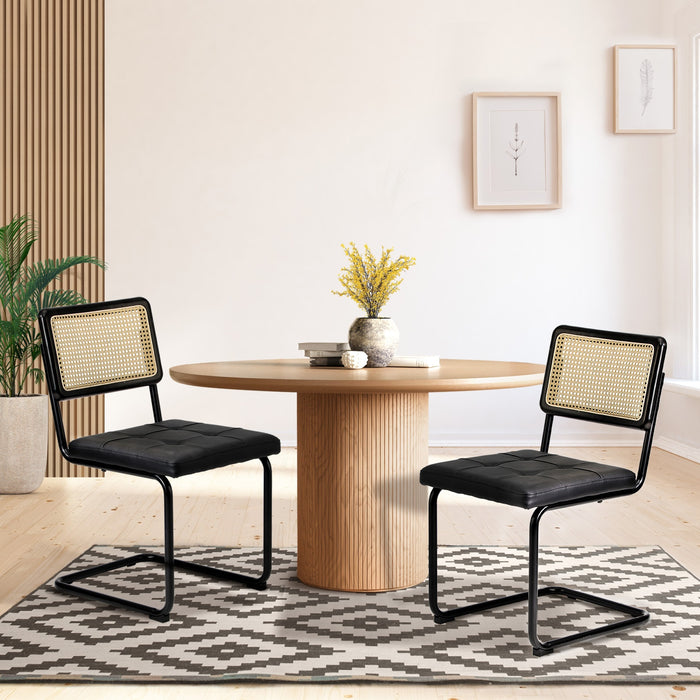 2X Rattan Dining Chair Cesca Replica Cantilever Pu Leather Padded Black