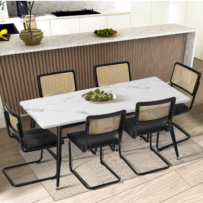 2X Rattan Dining Chair Cesca Replica Cantilever Pu Leather Padded Black