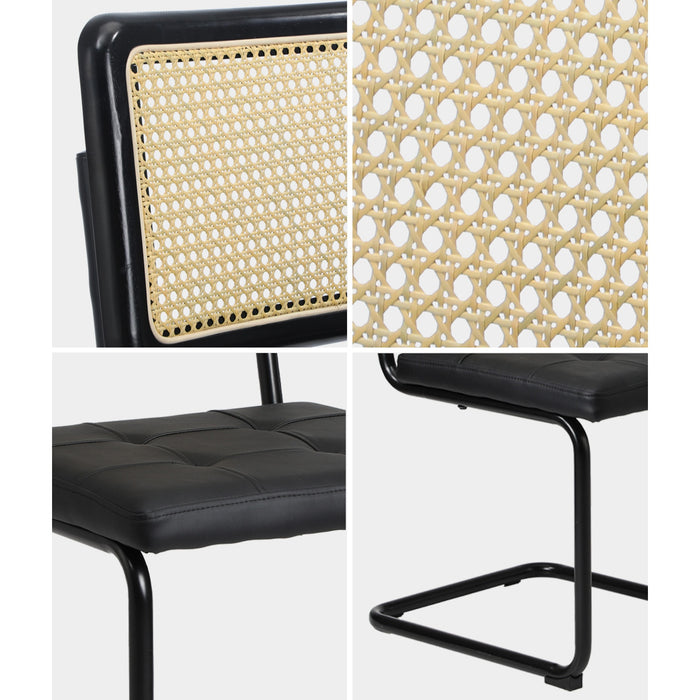 2X Rattan Dining Chair Cesca Replica Cantilever Pu Leather Padded Black