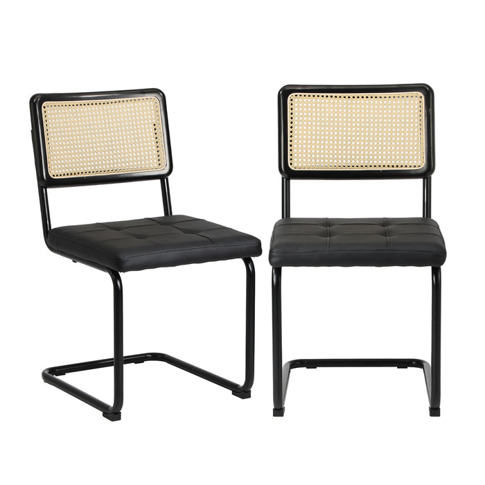 2X Rattan Dining Chair Cesca Replica Cantilever Pu Leather Padded Black