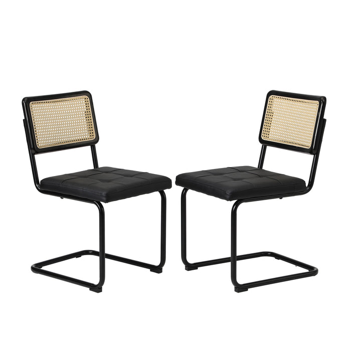 2X Rattan Dining Chair Cesca Replica Cantilever Pu Leather Padded Black