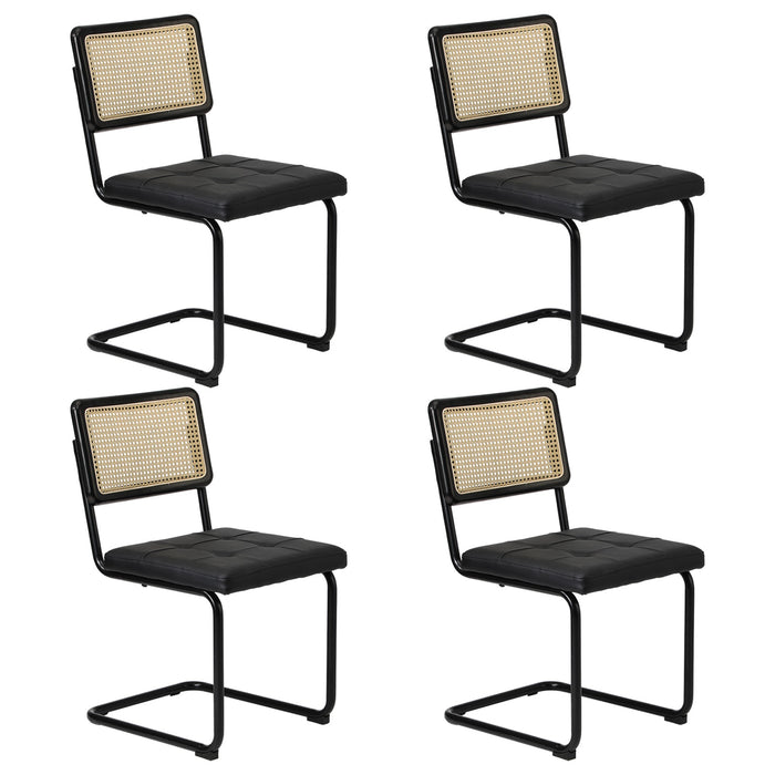 4X Rattan Dining Chair Cesca Replica Cantilever Pu Leather Padded Black