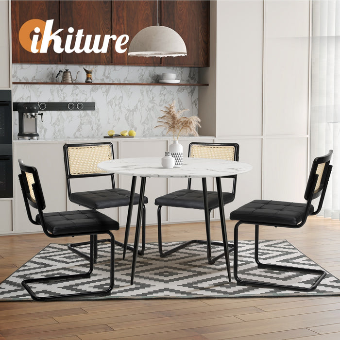 4X Rattan Dining Chair Cesca Replica Cantilever Pu Leather Padded Black