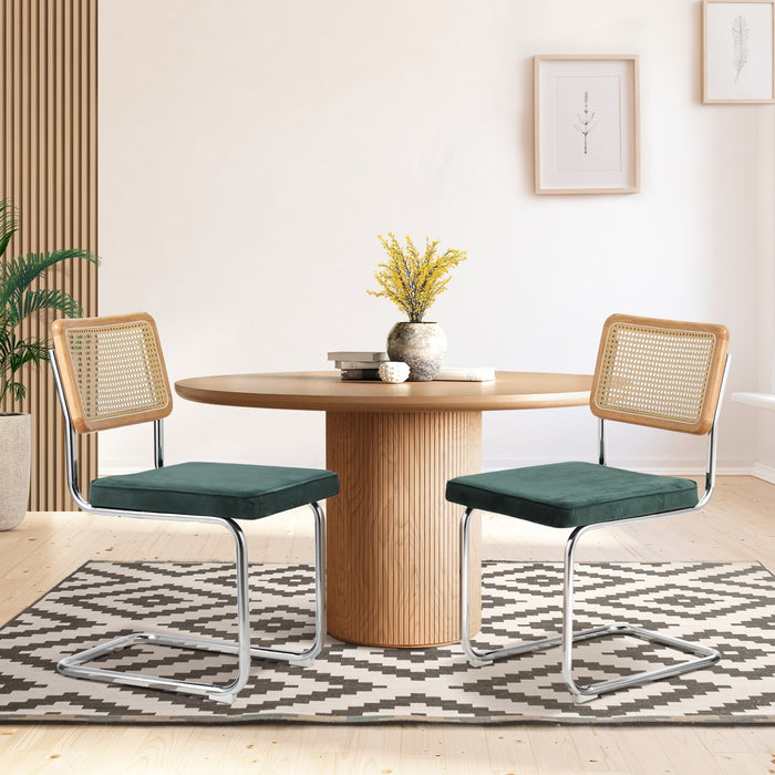 2X Rattan Dining Chair Cesca Replica Cantilever Velvet Padded Green