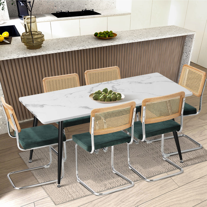 2X Rattan Dining Chair Cesca Replica Cantilever Velvet Padded Green