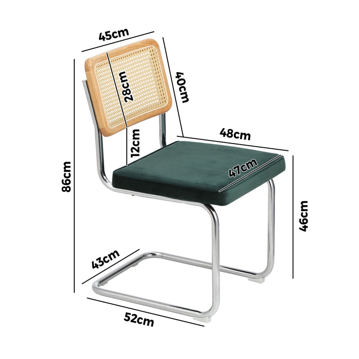 2X Rattan Dining Chair Cesca Replica Cantilever Velvet Padded Green
